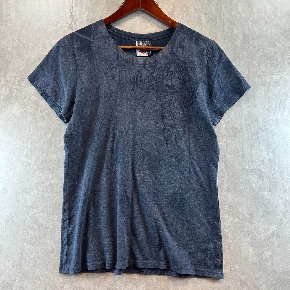 Harley-davidson Women's Grey and Navy T-shirt